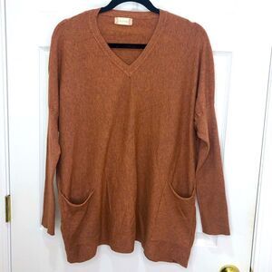 altar’d state long sleeve copper orange v neck sweater with pockets, size large